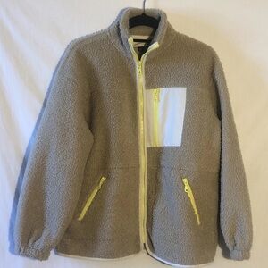 Universal Thread Womens Relaxed Fit XS Beige Fleece Zip Up Jacket Yellow Zippers